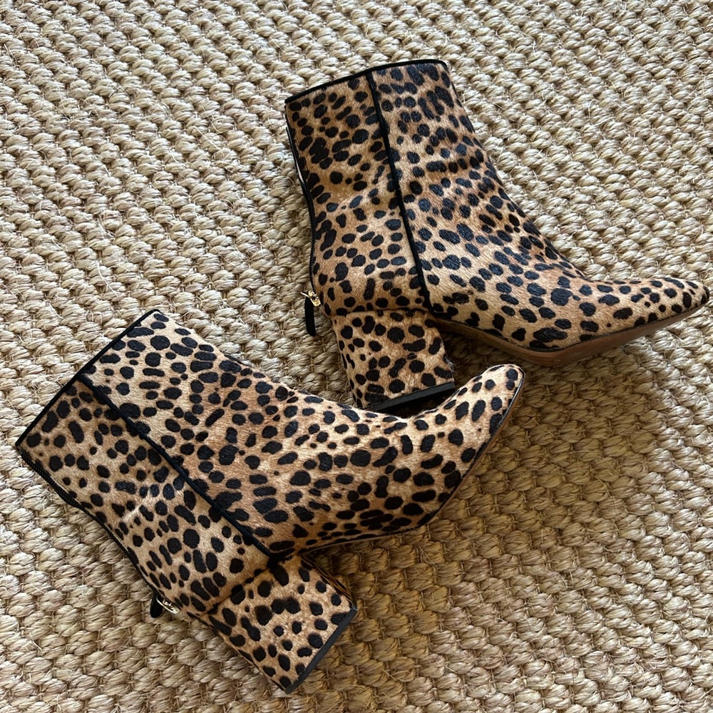 J.Crew Calfskin Heeled Bootie Leopard Print